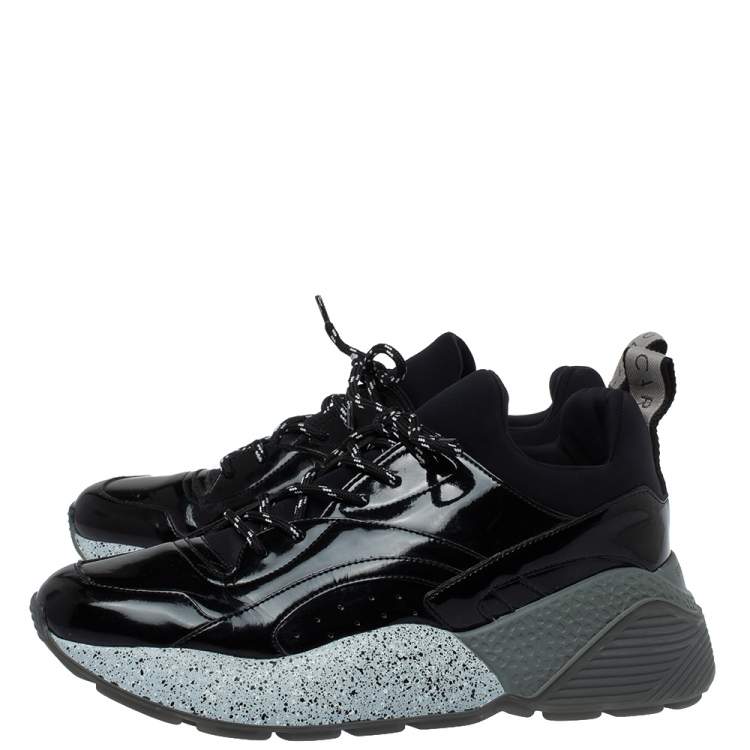 Pre Owned Stella McCartney Black Faux Patent Leather And Fabric Scuba Sneakers Size 41