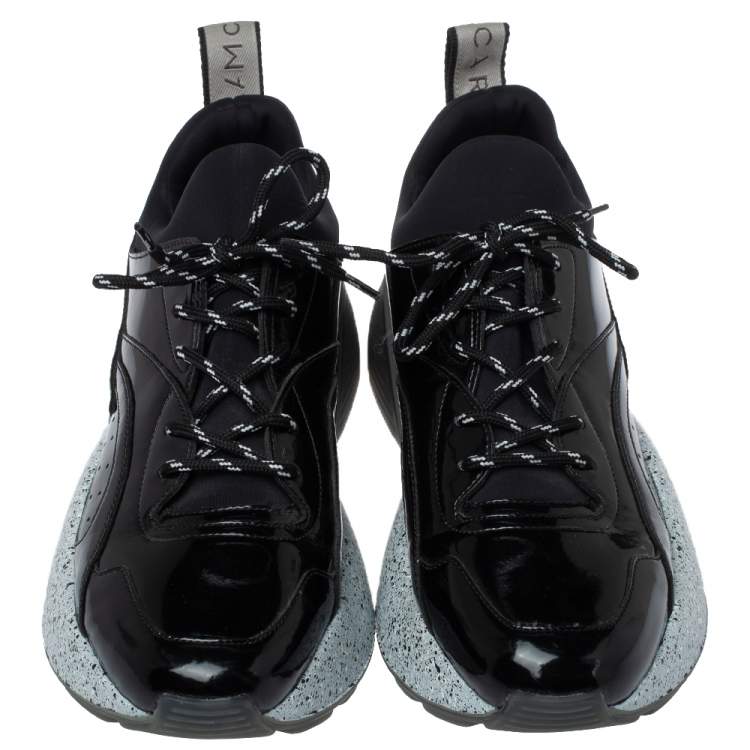 Pre Owned Stella McCartney Black Faux Patent Leather And Fabric Scuba Sneakers Size 41
