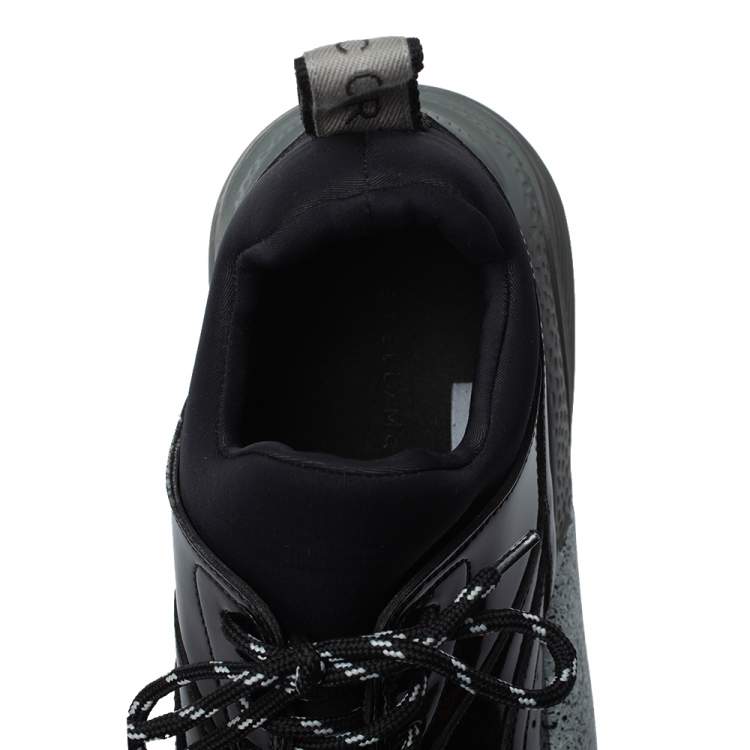Pre Owned Stella McCartney Black Faux Patent Leather And Fabric Scuba Sneakers Size 41