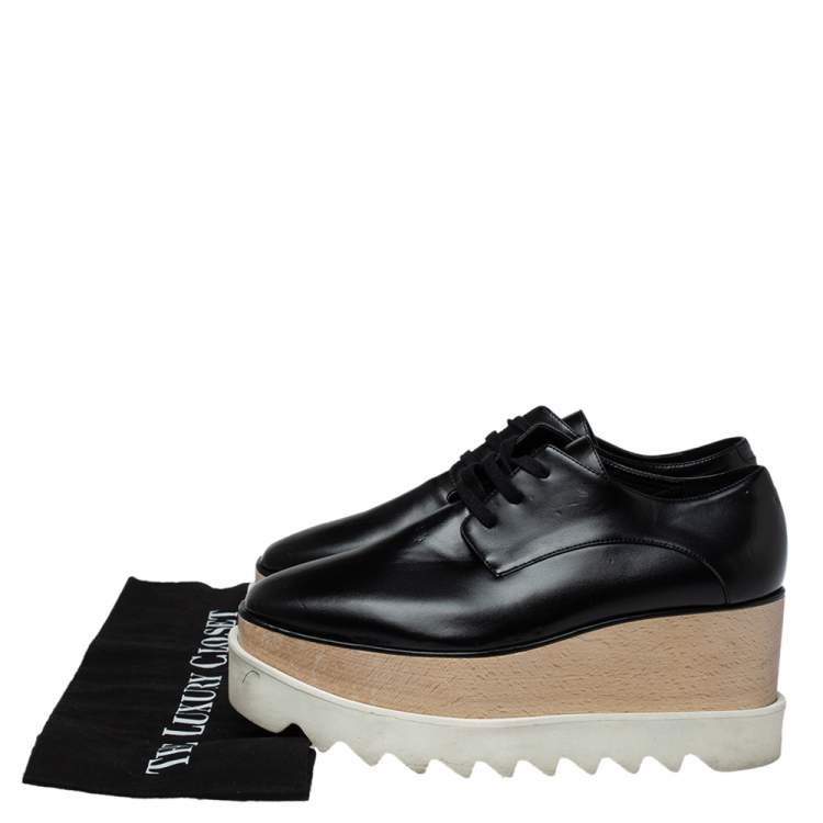 Pre Owned Stella McCartney Black Faux Leather Elyse Platform Derby Sneakers Size 36