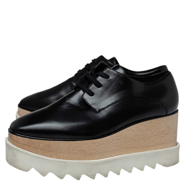 Pre Owned Stella McCartney Black Faux Leather Elyse Platform Derby Sneakers Size 36