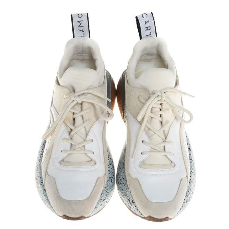 Pre Owned Stella McCartney White/Beige Faux Leather And Suede Eclypse Chunky Sneakers Size 39