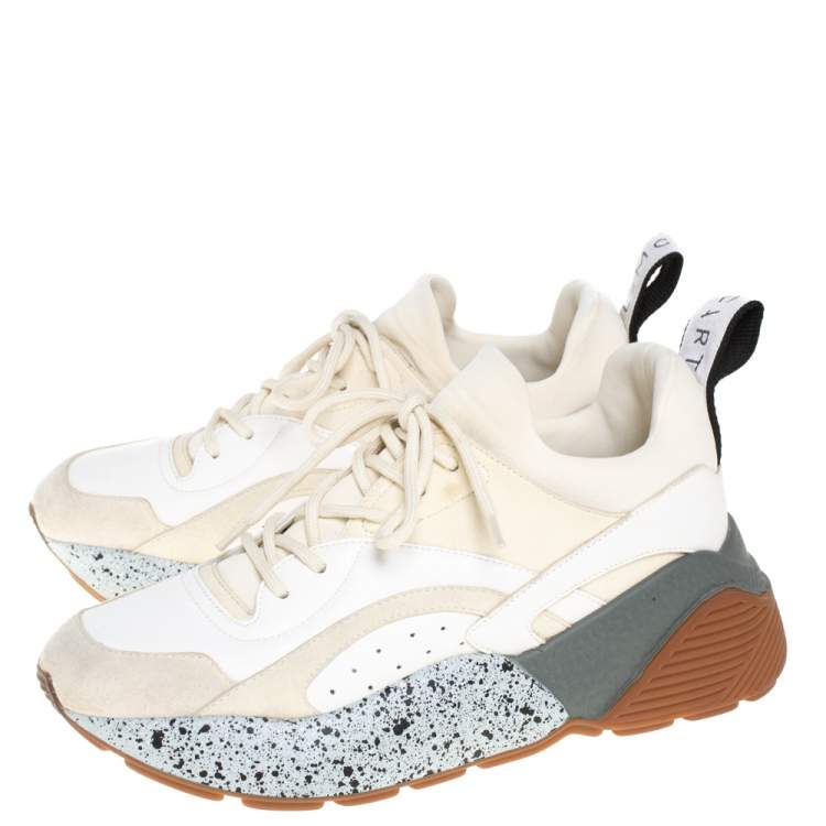 Pre Owned Stella McCartney White/Beige Faux Leather And Suede Eclypse Chunky Sneakers Size 39