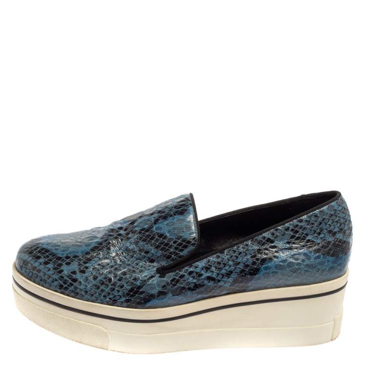 Pre Owned Stella McCartney Blue Python Embossed Leather Binx Platform Sneakers Size 39
