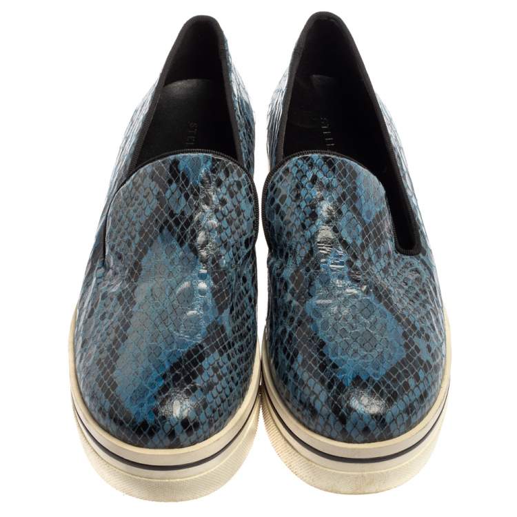 Pre Owned Stella McCartney Blue Python Embossed Leather Binx Platform Sneakers Size 39