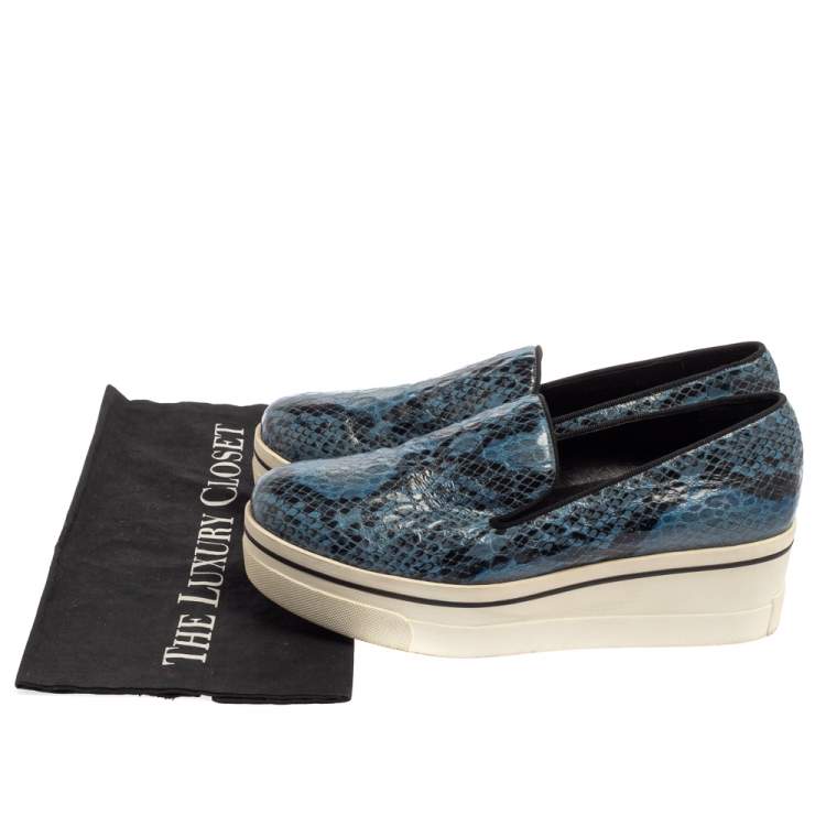 Pre Owned Stella McCartney Blue Python Embossed Leather Binx Platform Sneakers Size 39