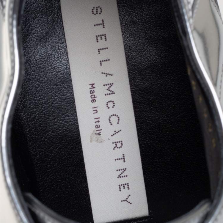Pre Owned Stella McCartney Metallic Silver Faux Leather Elyse Star Platform Derby Size 38