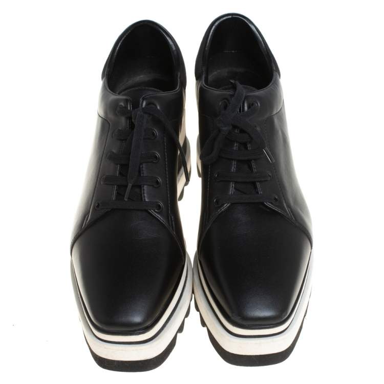 Pre Owned Stella McCartney Black Faux Leather  Elyse Platform Derby Sneakers Size 40