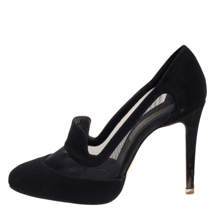 Pre Owned Stella Mccartney Suede And Mesh Trimmed Pumps Size 37