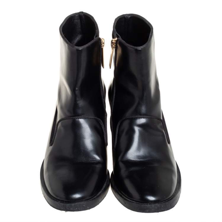 Pre Owned Stella McCartney Black Faux Leather Zip  Booties Size 37.5
