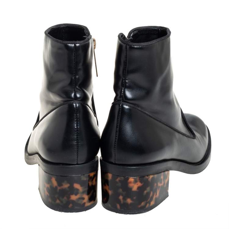 Pre Owned Stella McCartney Black Faux Leather Zip  Booties Size 37.5