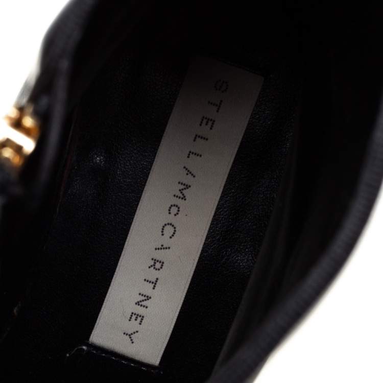 Pre Owned Stella McCartney Black Faux Leather Zip  Booties Size 37.5