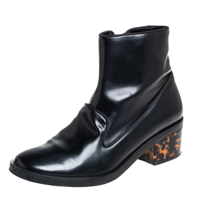 Pre Owned Stella McCartney Black Faux Leather Zip  Booties Size 37.5
