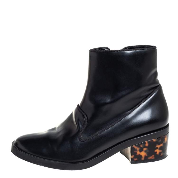 Pre Owned Stella McCartney Black Faux Leather Zip  Booties Size 37.5