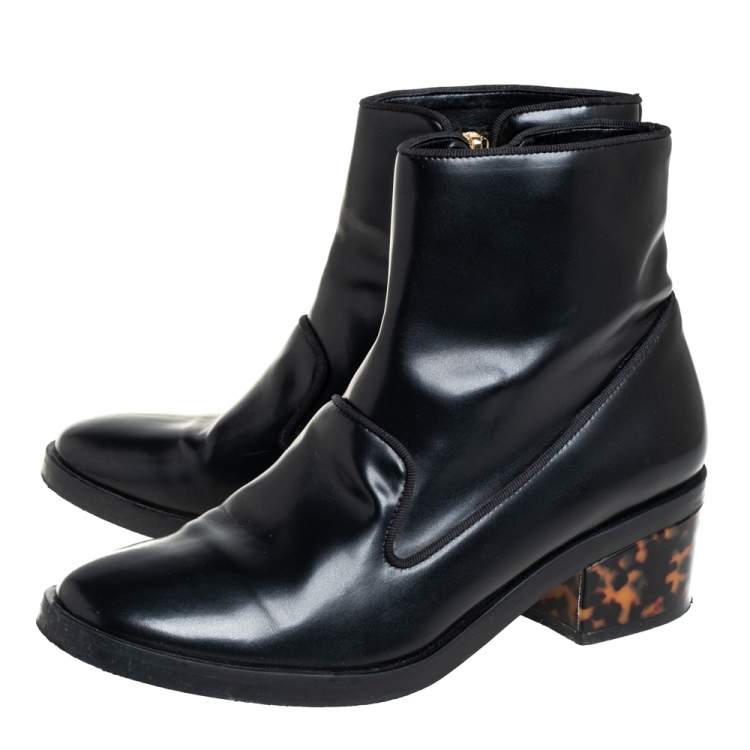 Pre Owned Stella McCartney Black Faux Leather Zip  Booties Size 37.5