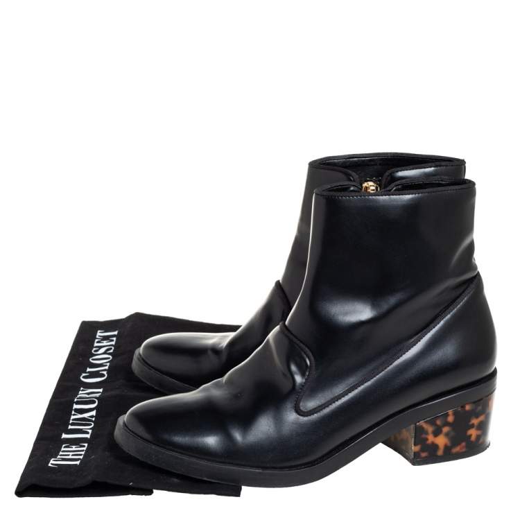 Pre Owned Stella McCartney Black Faux Leather Zip  Booties Size 37.5