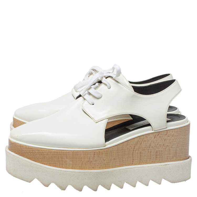 Pre Owned Stella McCartney White Leather Elyse Cutout Platform Derby Size 37