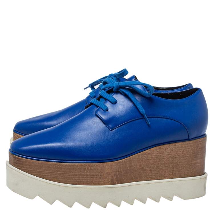 مملوكة مسبقًا Stella McCartney Blue Faux Leather Platform Derby Size 38