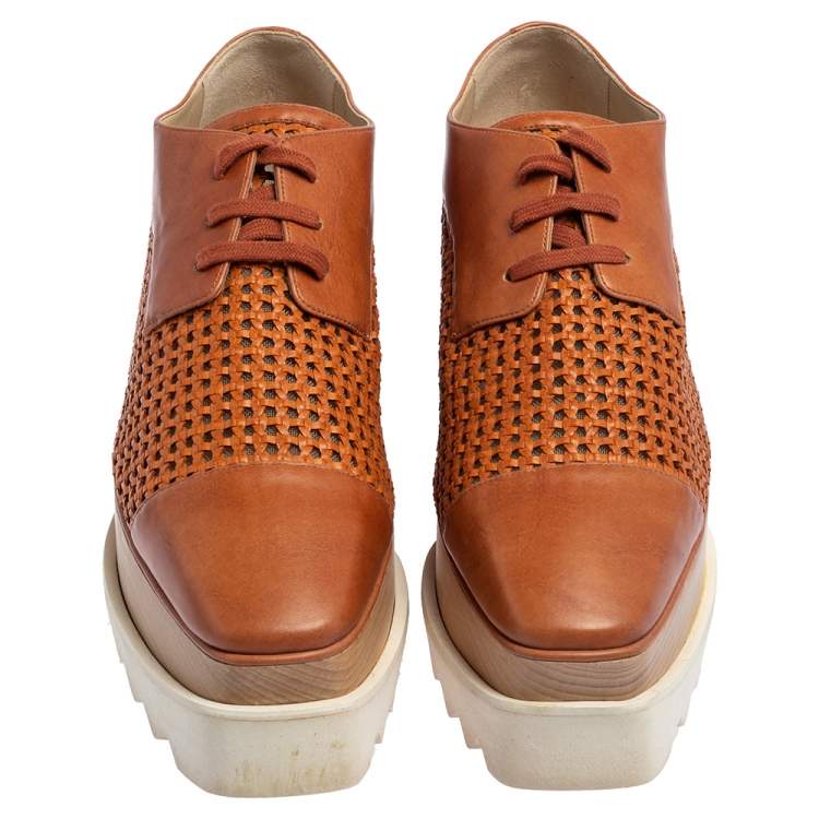 Pre Owned Stella McCartney Brown Faux Cut Out Leather Elyse Platform Derby Size 37