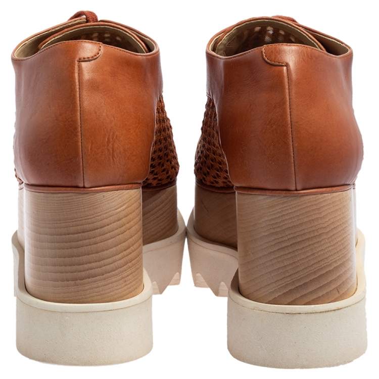 Pre Owned Stella McCartney Brown Faux Cut Out Leather Elyse Platform Derby Size 37