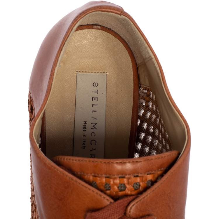Pre Owned Stella McCartney Brown Faux Cut Out Leather Elyse Platform Derby Size 37