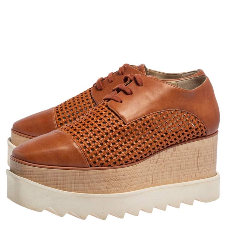 Pre Owned Stella McCartney Brown Faux Cut Out Leather Elyse Platform Derby Size 37