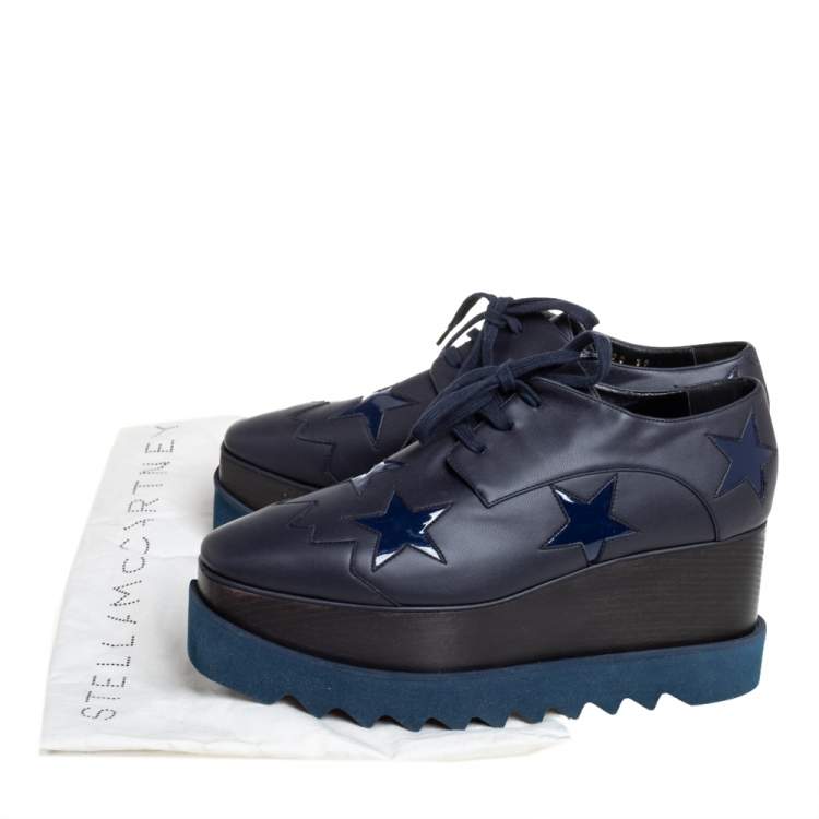 Pre Owned Stella McCartney Navy Blue Faux Leather Elyse Star Platform Derby Size 39