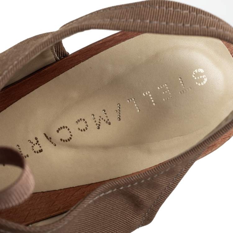 Pre Owned Stella McCartney Brown Fabric Platform Ankle Tie Sandals Size 39