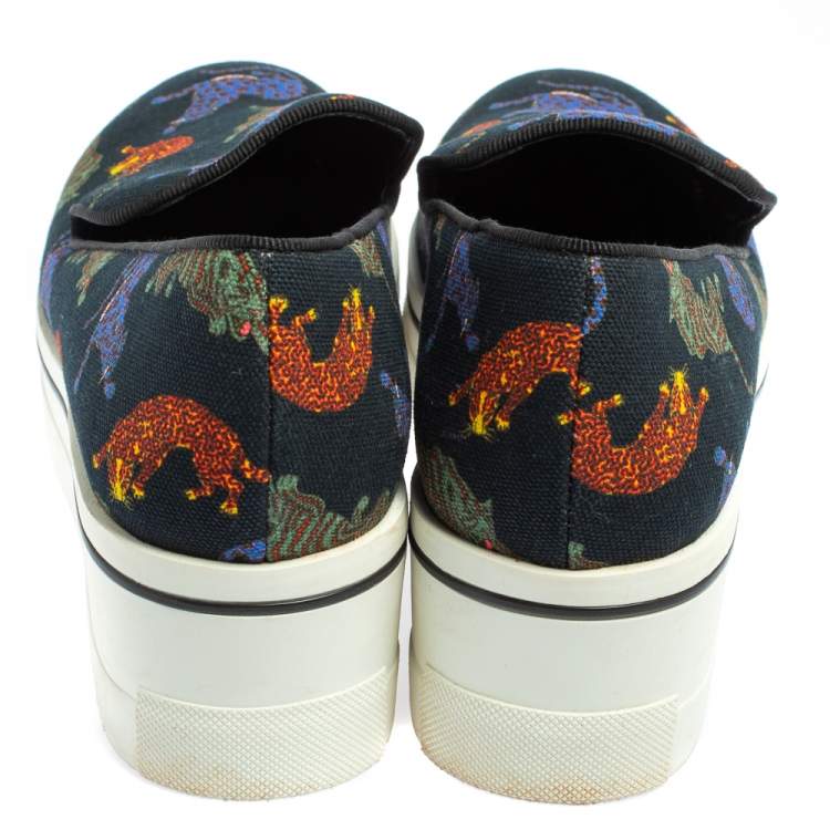 مملوكة مسبقًا Stella McCartney Black Animal Printed Canvas Slip On Sneakers Size 36