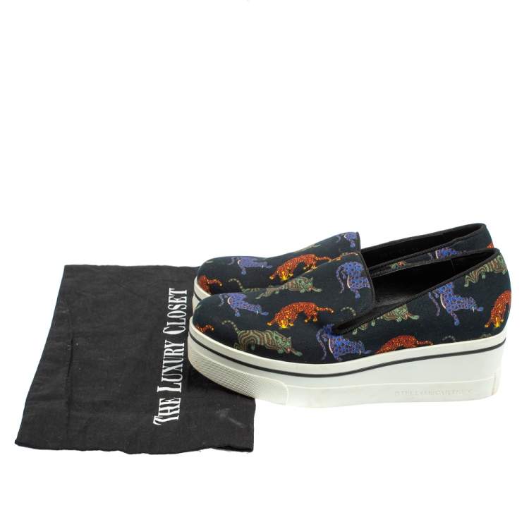 مملوكة مسبقًا Stella McCartney Black Animal Printed Canvas Slip On Sneakers Size 36