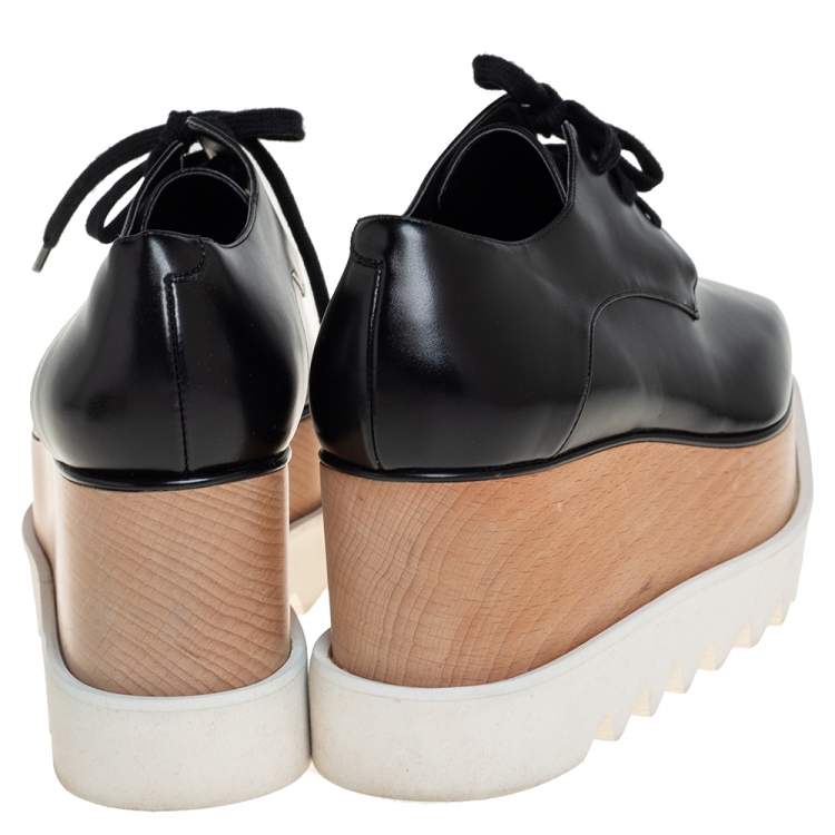 Pre Owned Stella McCartney Black Faux Leather Elyse Platform Derby Size 35.5