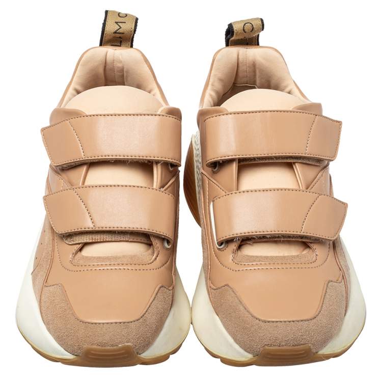 Pre Owned Stella McCartney Beige Faux Leather Eclypse Velcro Low Top Sneakers Size 39