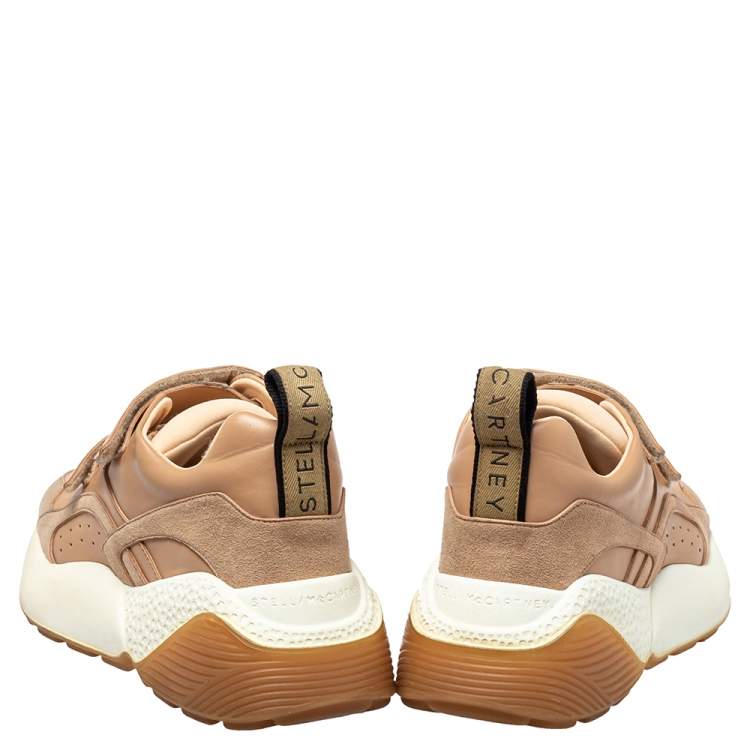 Pre Owned Stella McCartney Beige Faux Leather Eclypse Velcro Low Top Sneakers Size 39