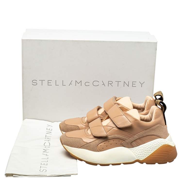 Pre Owned Stella McCartney Beige Faux Leather Eclypse Velcro Low Top Sneakers Size 39