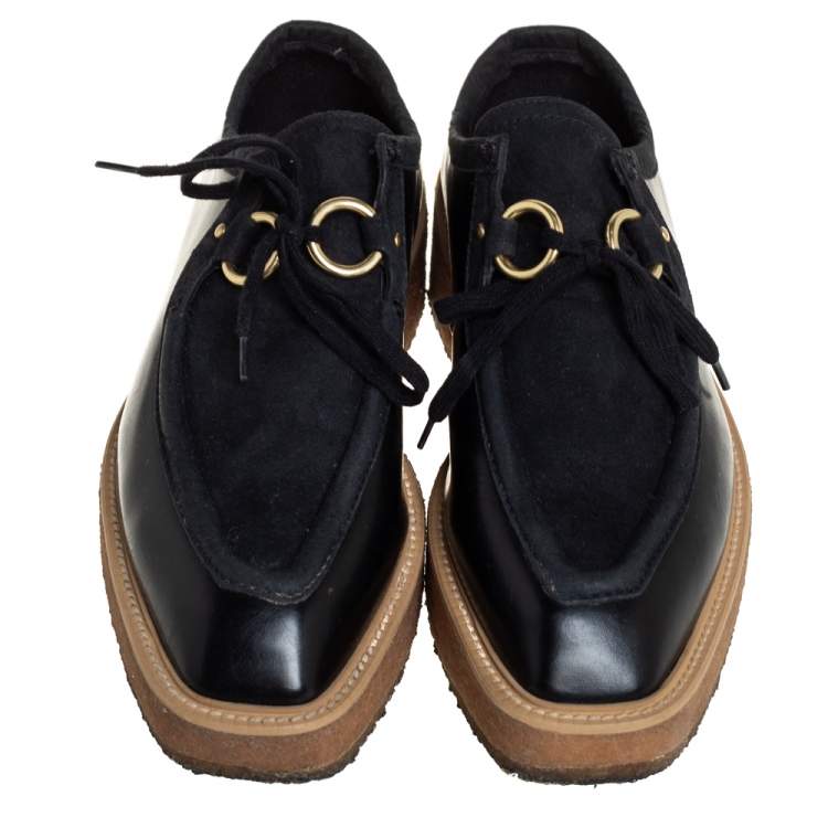 Pre Owned Stella McCartney Black Suede And Faux Leather Lace Up Sneakers Size 36.5