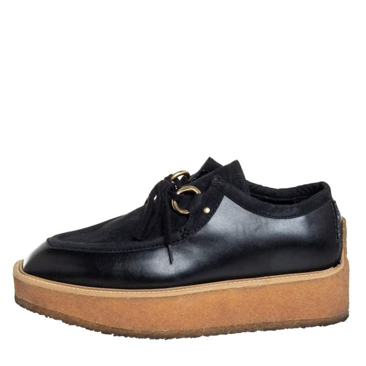 Pre Owned Stella McCartney Black Suede And Faux Leather Lace Up Sneakers Size 36.5