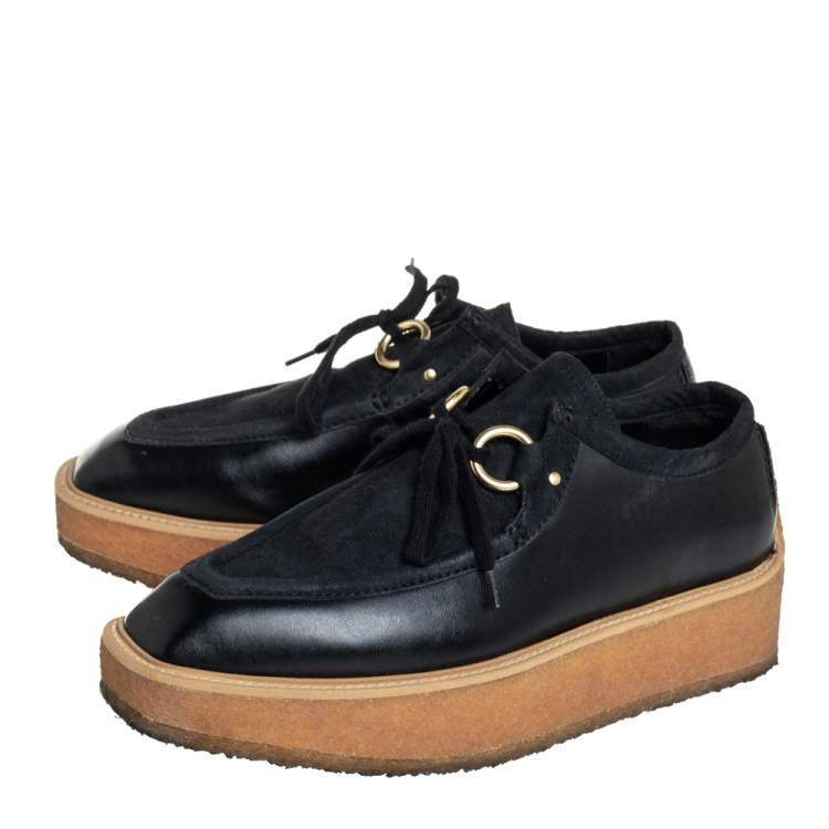 Pre Owned Stella McCartney Black Suede And Faux Leather Lace Up Sneakers Size 36.5