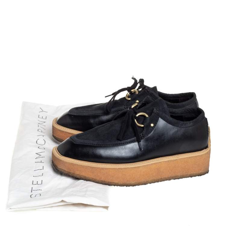 Pre Owned Stella McCartney Black Suede And Faux Leather Lace Up Sneakers Size 36.5