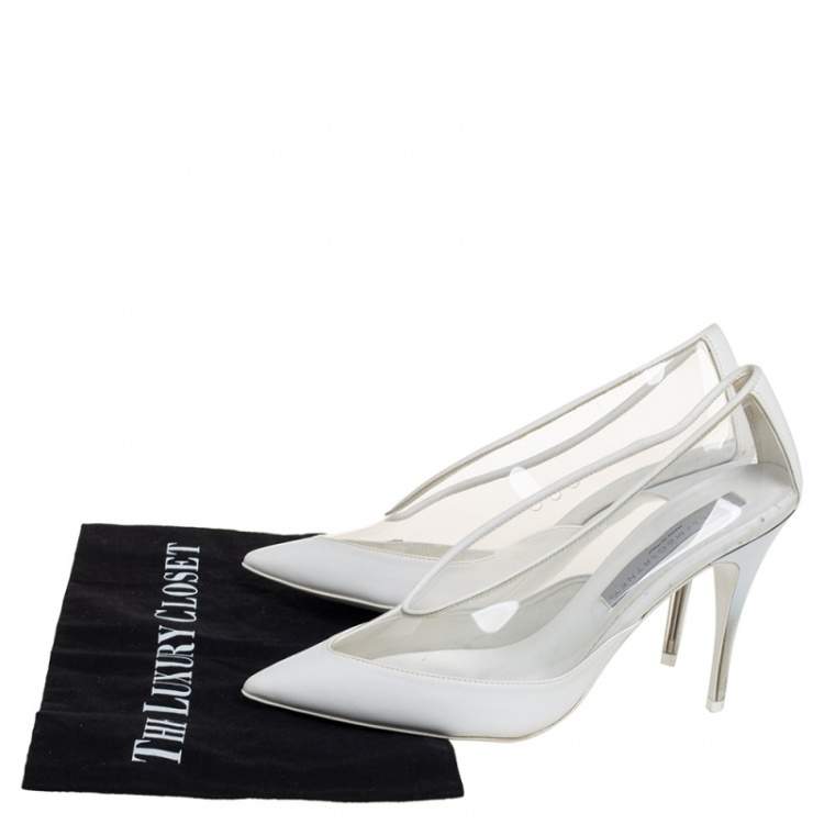 Pre Owned Stella McCartney White Faux Leather And PVC Pointed Toe Pumps Size 36.5
