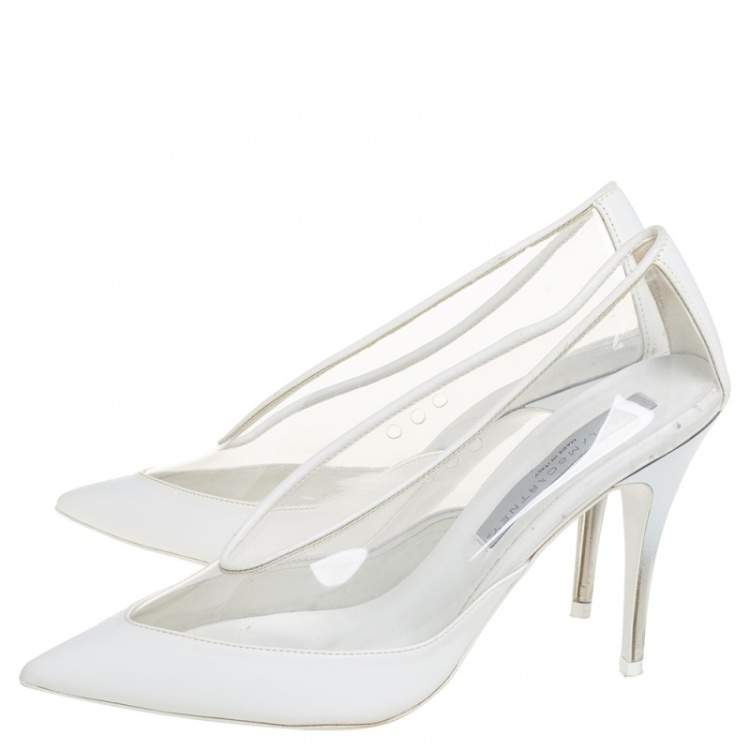 Pre Owned Stella McCartney White Faux Leather And PVC Pointed Toe Pumps Size 36.5