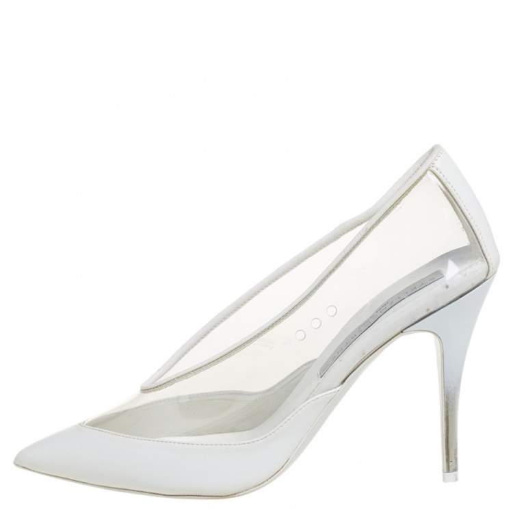 Pre Owned Stella McCartney White Faux Leather And PVC Pointed Toe Pumps Size 36.5