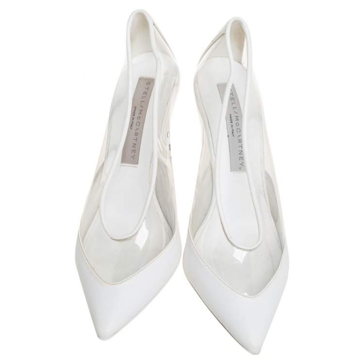 Pre Owned Stella McCartney White Faux Leather And PVC Pointed Toe Pumps Size 36.5