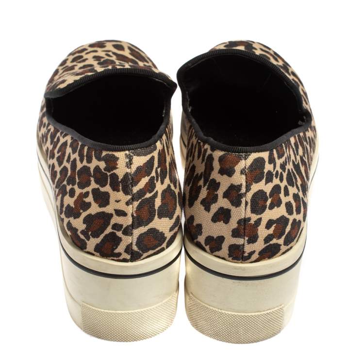 Pre Owned Stella McCartney Beige Leopard Print Canvas Platform Slip on Sneakers Size 40