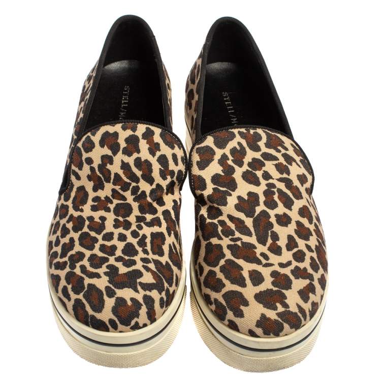 Pre Owned Stella McCartney Beige Leopard Print Canvas Platform Slip on Sneakers Size 40