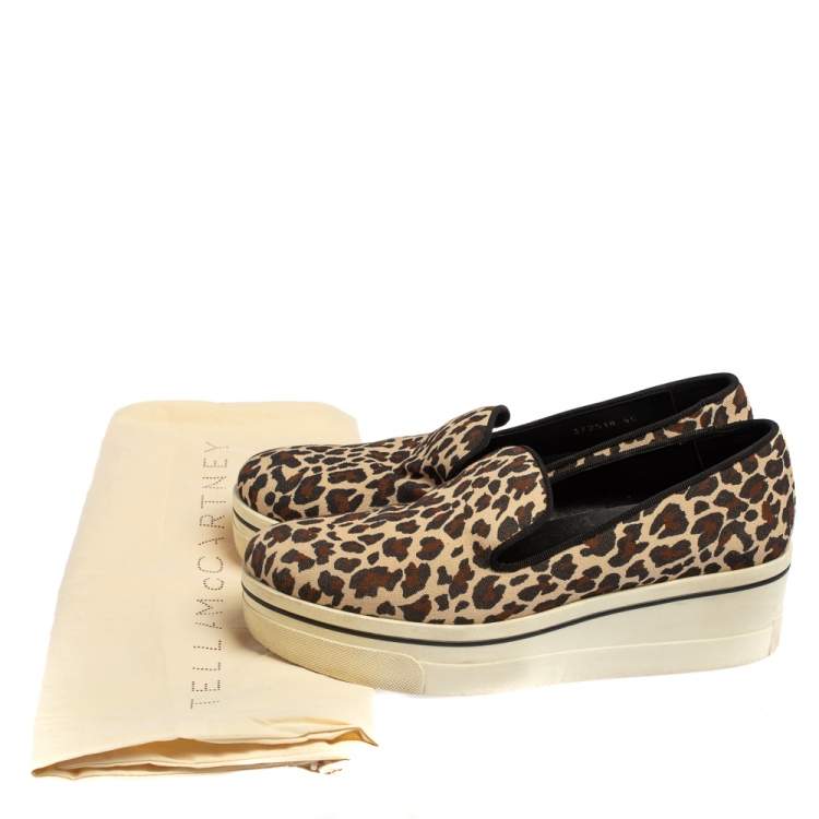 Pre Owned Stella McCartney Beige Leopard Print Canvas Platform Slip on Sneakers Size 40