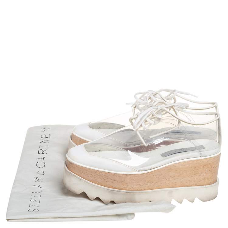 Pre Owned Stella McCartney White Faux Leather And PVC Elyse Platform Sneakers Size 35.5