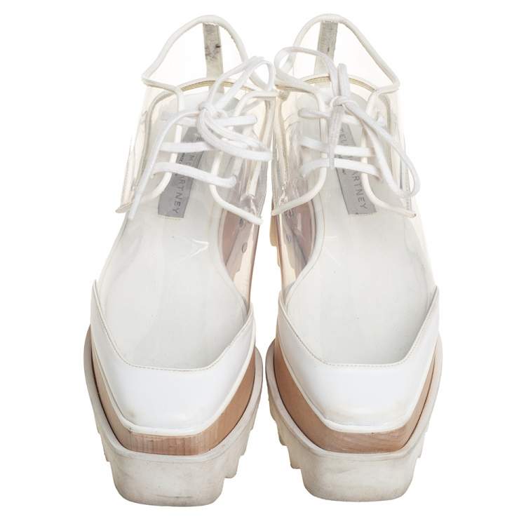 Pre Owned Stella McCartney White Faux Leather And PVC Elyse Platform Sneakers Size 35.5