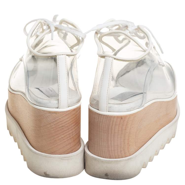 Pre Owned Stella McCartney White Faux Leather And PVC Elyse Platform Sneakers Size 35.5
