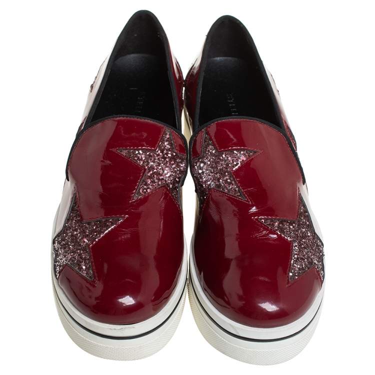 Pre Owned Stella McCartney Red Faux Patent Leather  Slip On Platform Sneakers Size 38