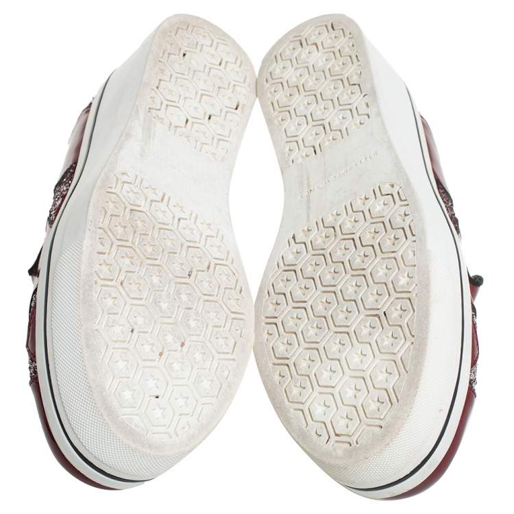 Pre Owned Stella McCartney Red Faux Patent Leather  Slip On Platform Sneakers Size 38